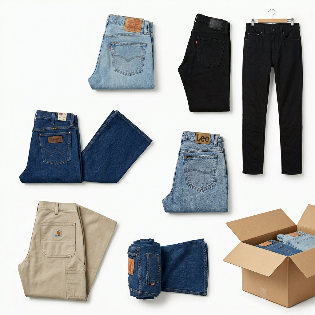 Lot 20 jeans mix marques Levi's Wrangler Lee Carhartt seconde main grade AB - grossiste B2B revendeur